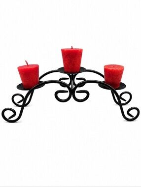 Decorative Black Metal 3-Arm Candle Holder with Scrollwork
